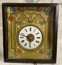 Antique Late 19th Century Black Forest Frame Pressed Brass Wall Clock Polychrome picture