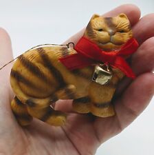 Vintage Enesco? Orange Tabby Cat with Bow Bell Ceramic Christmas Ornament  picture