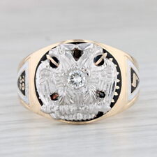 Diamond Scottish Rite Signet Ring 14k Gold Palladium Eagle Yod Masonic Men's picture