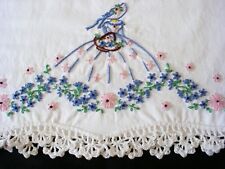 Hand Embroidered Crochet Pillow Case Southern Belle 100% Cotton Standard One picture