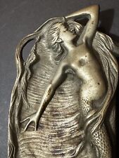 Antique Cast Brass Bronze Art Nouveau MERMAID Ash Tray Dish Trinket Pipe Holder picture