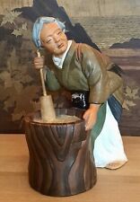 Hakata Urasaki Figurine Of Older Woman At Work - Traditional Japanese Clay Doll picture