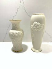 Set of 2 LENOX Floral Rose Embossed Gold Trim Small Vases picture