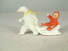 Hertwig Antique Red Snow Baby on sled Pulled by Polar Bear, German Bisque LOOK picture