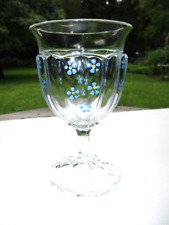 1896 US EAPG GLASS GOBLET COLONIAL PLAIN PANELS HAND DETAILED BLUE ENAMEL FLORET picture