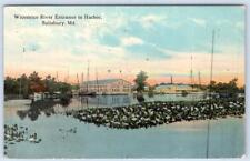 1913 SALISBURY MD WICOMICO RIVER ENTRANCE TO HARBOR ANTIQUE POSTCARD picture