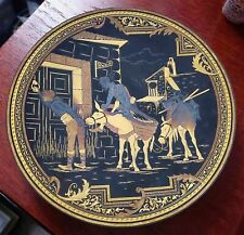 1970's DAMASCENE TOLEDO SPAIN Inlaid Gold Plate Don Quixote Donkey & Wood Frame picture