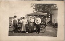 RPPC Country Folk Family Posing with Early Automobile Postcard W1 picture