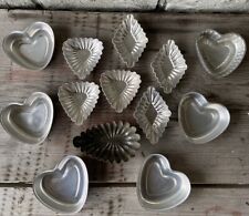 Vintage Aluminum heart/oval scalloped jello, cake, molds baking tins, 13 Pc Lot picture