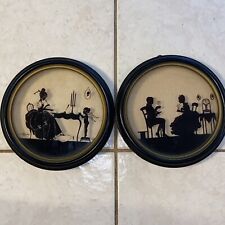 VTG 1930s C&A Richards Pair Of Silhouettes Round Picture Frames love letter, tea picture