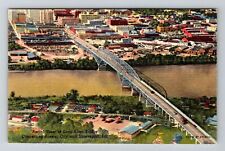Shreveport LA-Louisiana, Aerial Of Long Allen Bridge Vintage Souvenir Postcard picture