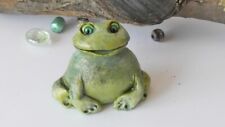 Frog Figurine Vintage Green Ceramic Art For Decor Hand Miniature Home Made Luck picture