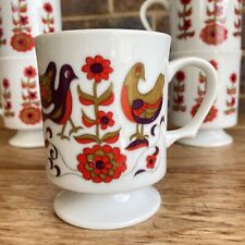 Vintage Footed Coffee Tea Mugs Set Of 8 Purple Gold Floral Birds picture