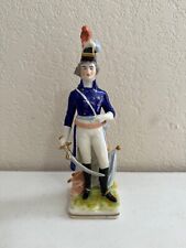 Vintage Antique German Dresden Porcelain Military Soldier w/ Sword Flag Figurine picture