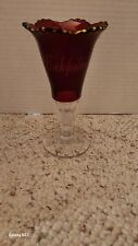Vintage Ruby Red Glass Vase Advertising Wahpeton, ND picture