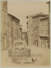 San Gimignano man by well antique Tuscany Italy city view albumen photo Alinari picture