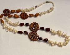 Vintage Boho Chic Hand Strung Neutral Colored Bakelite and Beaded Necklace picture