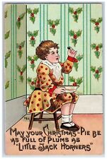 1912 Christmas Pie Little Jack Horners Holly Berries Embossed Postcard picture