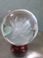 GLASS SPHERE WITH LOTUS CARVING INSIDE 59.9 MM/ 280.7 GRAMS picture