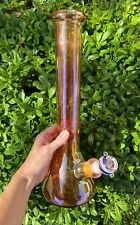 Amber Iridescent 14 Inch Thick Glass Water Pipe Hookah Glass Pipe Bong picture
