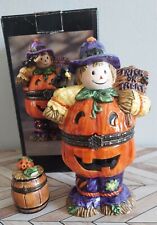 Halloween Porcelain Hinged Box Set Of 2 Trick Or Treat Scarecrow Pumpkin Frog picture