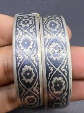 Very Authentic Old Trible Jewelry Pure Sliver Unique Pair Bangle With Blue Paint picture