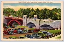 1945 U.S. Highway Bridge Ausable Chasm New York NY Trees & Cars Posted Postcard picture