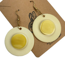 Handmade Upcycled Poker Chip Earrings Vintage Button Center Egg Dangle Earrings picture
