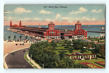 Navy Pier Chicago Illinois 1942 Aerial View Vintage Postcard E3 picture