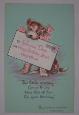 c1950s-60s Birthday Postcard Religious Scripture This LIttle Greeting... Dog USA picture