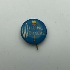 Vtg WILLING WORKERS Torch Badge Button Pinback David C. Cook Publishing    B4 picture