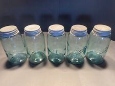 Lot of 5 Antique Blue Ball Jar “Triple L” 1900-1910 Quart with Zinc Lids picture