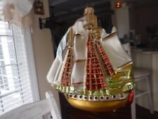 Vtg Kurt Adler Polonaise Sailing Ship Hand-Blown Glass Ornament w/box Nautica picture