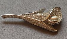 SIGNED SWAROVSKI CRYSTAL CALLA LILY  PIN~BROOCH 22KT GOLD PLATING RETIRED picture