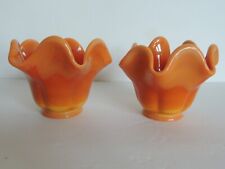 Vintage MCM Pair 2 Candle Holder LE Smith Orange Stretch Slag Glass Bittersweet picture