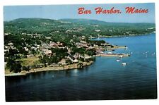 Bar Harbor Maine downtown Harbor aerial view boats vintage postcard picture