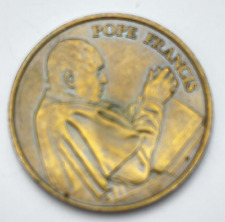 POPE FRANCIS Pocket Coin Religious Double SIded Brass Tone Medal Vintage picture