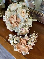 Vintage FRENCH Bridal CROWN & Bouquet Creamy  FLOWERS & BUDS picture
