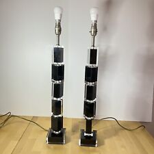 Porta Romana Designer Acrylic Black And Clear Tall Table Lamps PAIR lamp 63cm picture