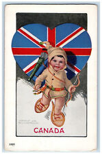 Canada Postcard Small Boy Kid Bow and Arrow National Cupid UK Flag Heart c1920's picture
