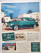 1941 DeSoto De Luxe Coupe 2 Door Sedan Green Print Ad Man Cave Poster Art 40's picture