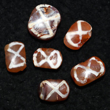 6 Rare Ancient Etched Carnelian Beads with Infinity Pattern over 2000 Years Old picture