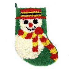 Vintage Handmade Latch Hook Christmas Stocking Jolly Snowman picture