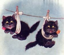 c1920s Kittens On A Clothesline, cute, vintage postcard picture