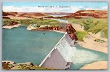 Grand Coulee Dam Washington Birds Eye View Waterfall Mountains VTG UNP Postcard picture