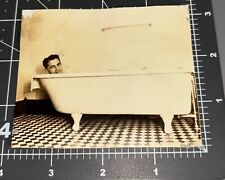 1920s Head of Man Sticking Up in BATH TUB Nude Vintage Gay Int Snapshot PHOTO picture