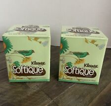 2 Boxes 80s Kleenex Softique Vintage Green Tissues 1981 Bird/Floral Movie Prop picture