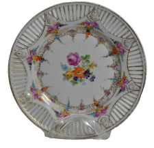 Vintage Bavarian Trinket Floral Plate Cut Out Design Initialed A. C. S. 8 3/4