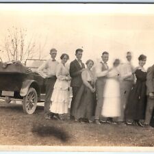 c1910s Outdoor Group Couples Date RPPC Touring Car Real Photo PC Cute Smile A161 picture