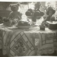 1929 VINTAGE PHOTO Teddy Bear & Children’s Toys Doll On Table ORIGINAL snapshot picture